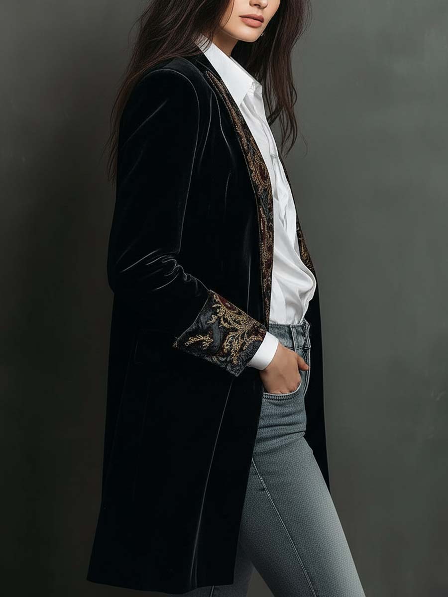 Léontine | Blazer ajusté imprimé baroque noir