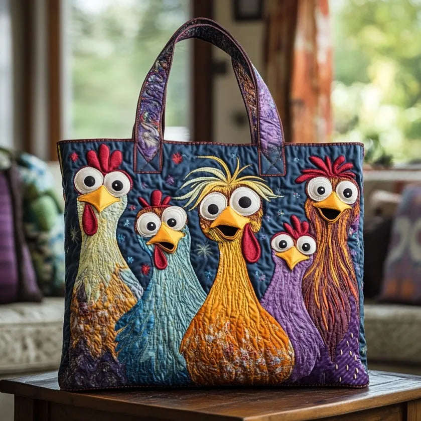 Sac fait main avec cinq poules colorées