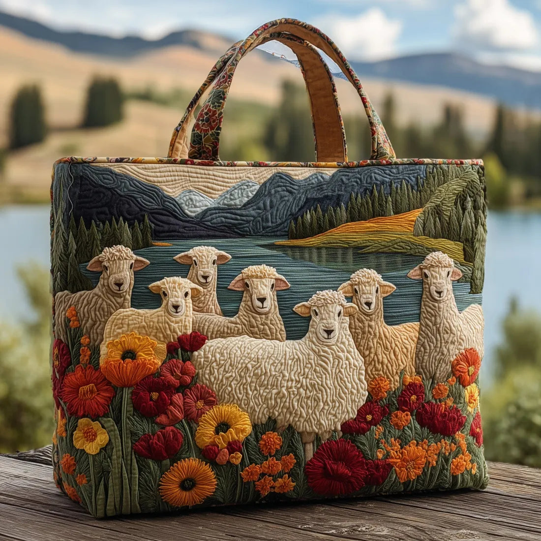 Sac en laine fait main au bord du lac