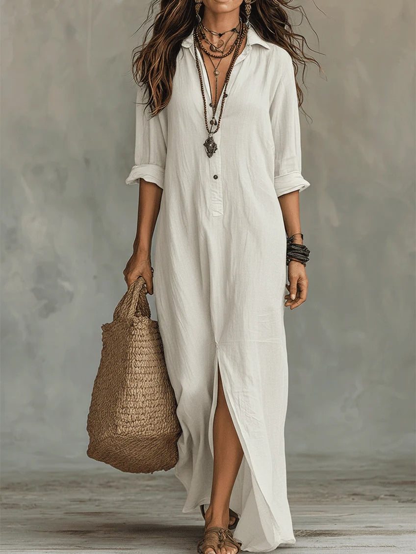 Soline - Robe Maxi Longue en Noir avec Boutons