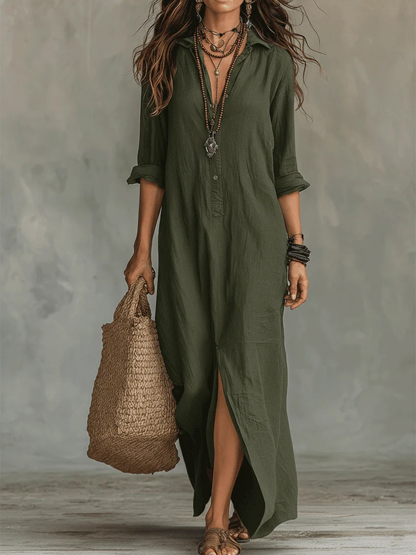 Soline - Robe Maxi Longue en Noir avec Boutons