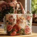Sac à chat rouge fait main avec des roses roses