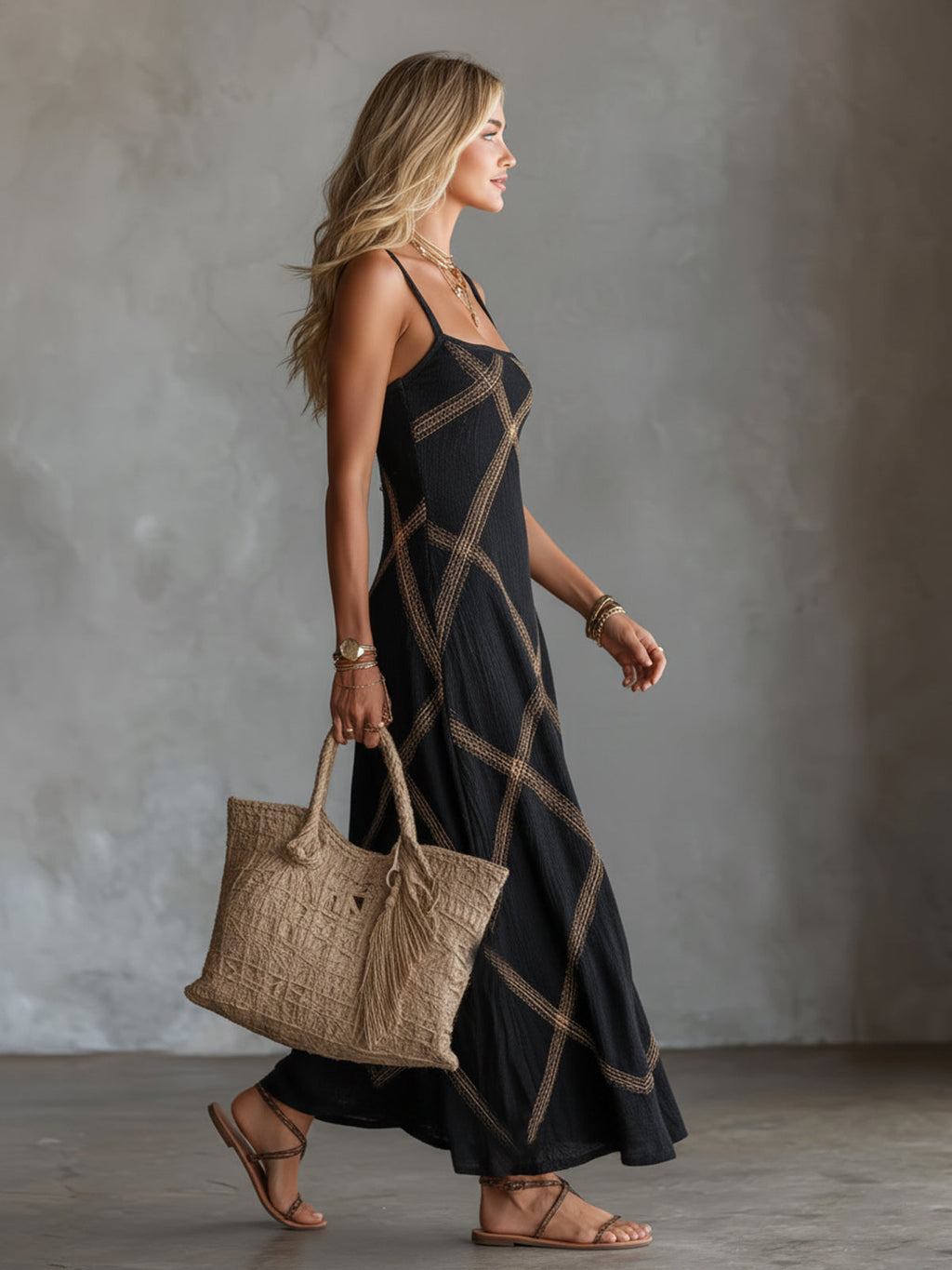 Renée – Robe Géométrique Noir Camel