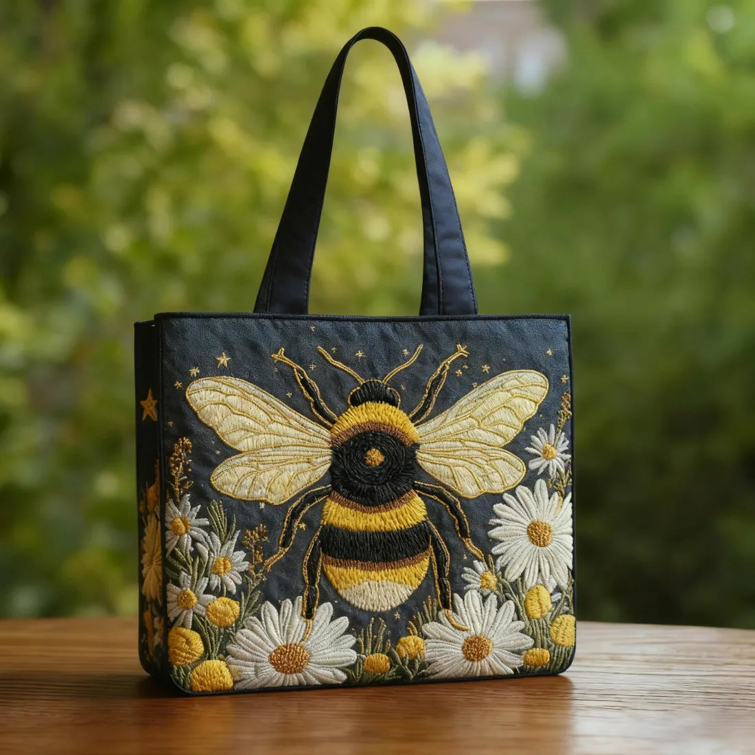 Sac à abeille fait main avec marguerites et étoiles