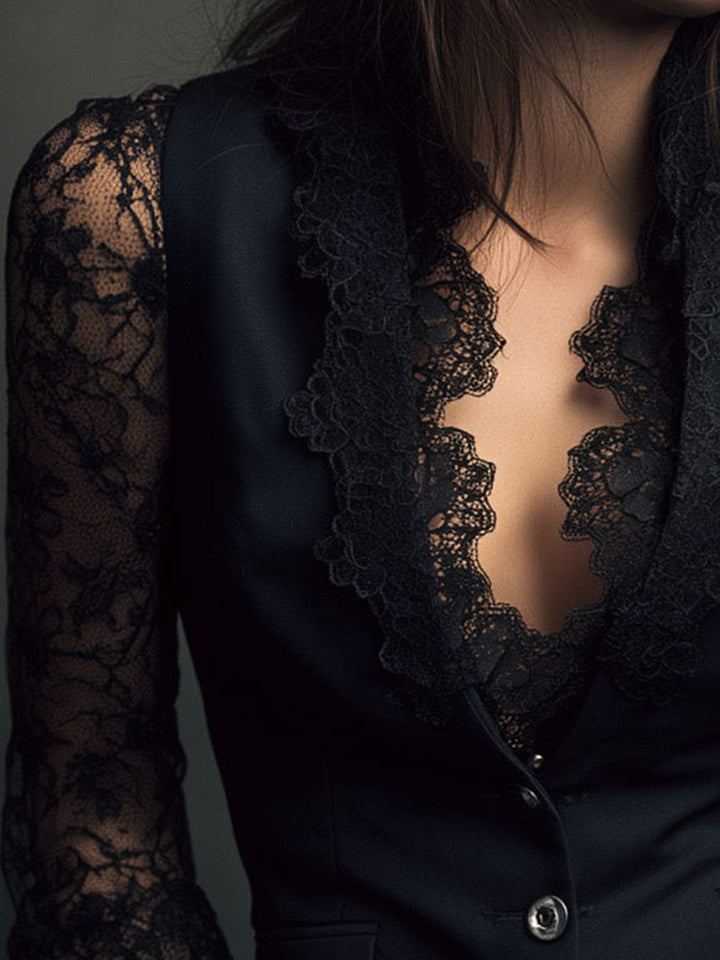 Noémie | Blazer noir à manches semi-transparentes