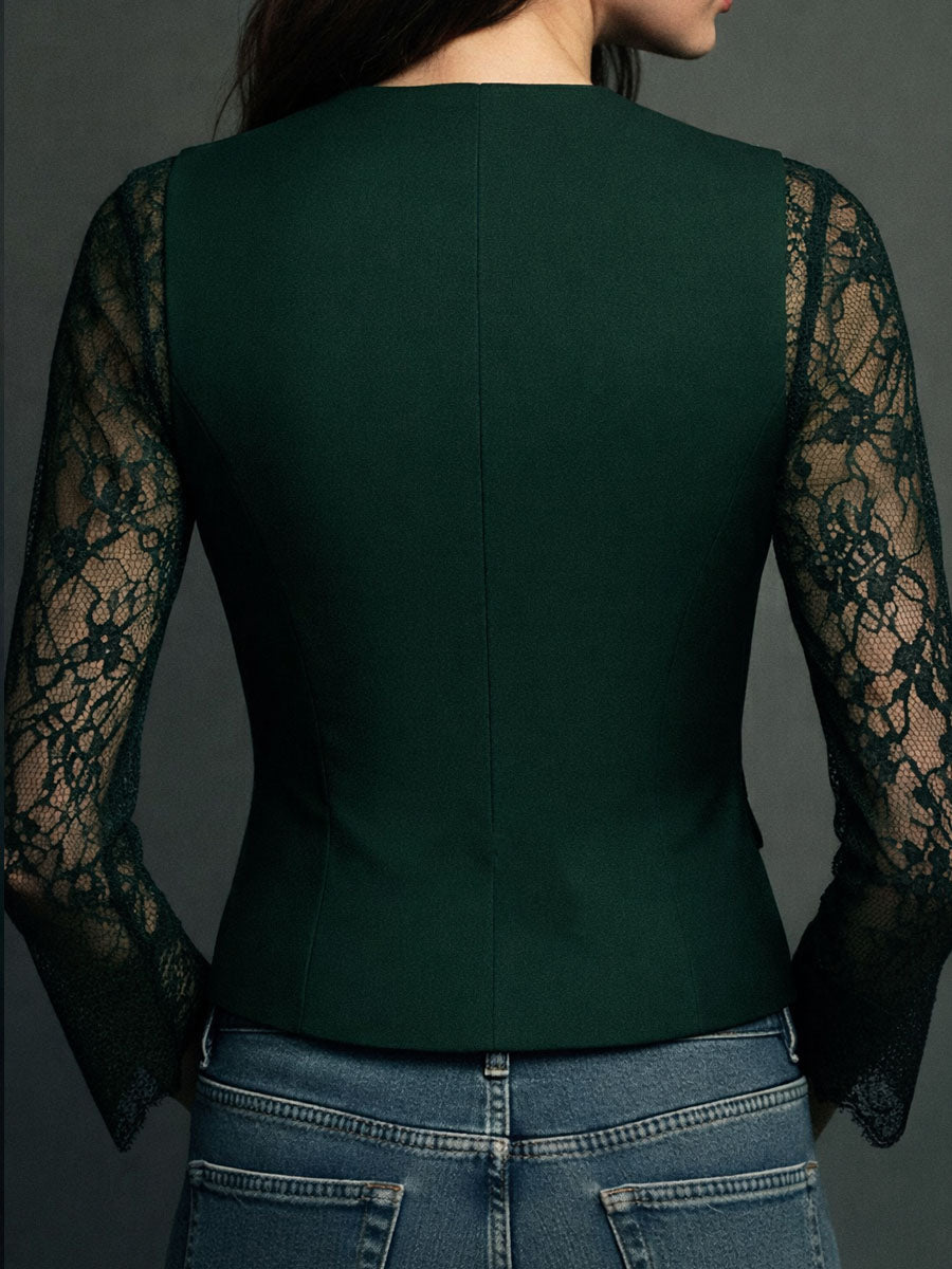 Noémie | Blazer noir à manches semi-transparentes