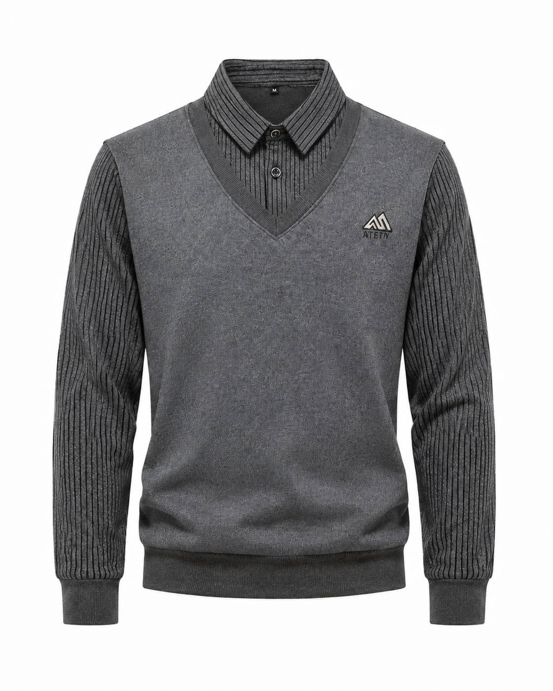 Pull 2-en-1 pour hommes avec col de chemise et décolleté en V | Valcor Zürich