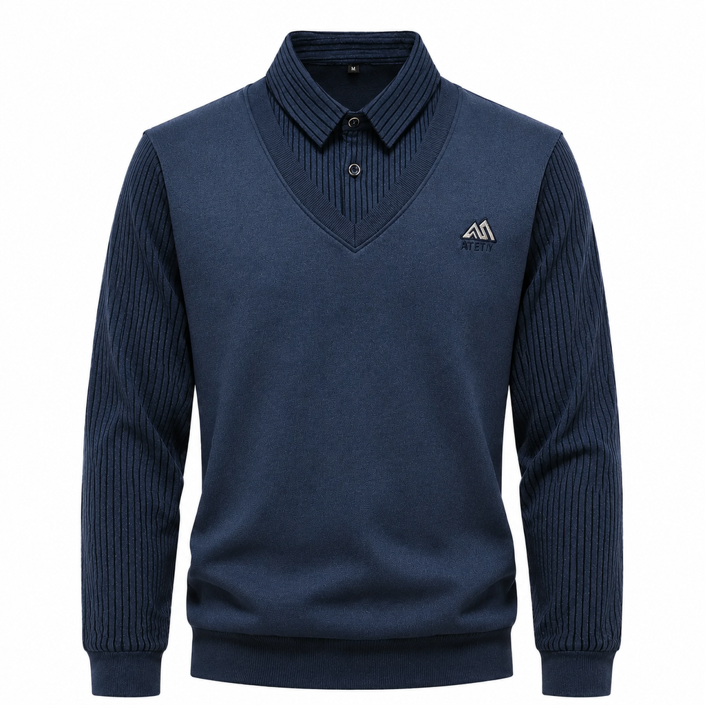 Pull 2-en-1 pour hommes avec col de chemise et décolleté en V | Valcor Zürich