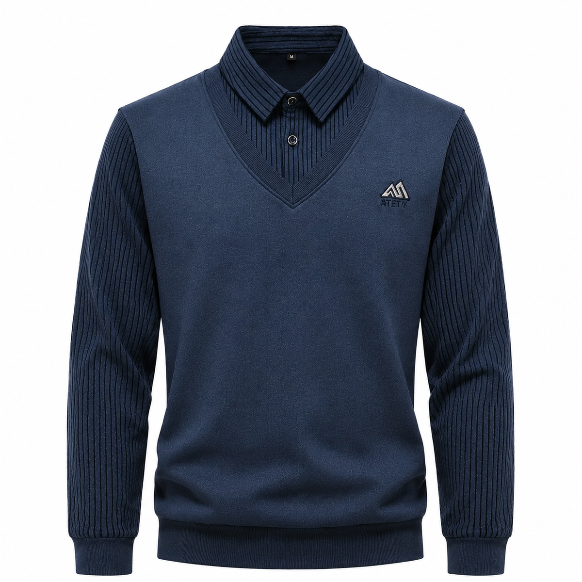 Pull 2-en-1 pour hommes avec col de chemise et décolleté en V | Valcor Zürich