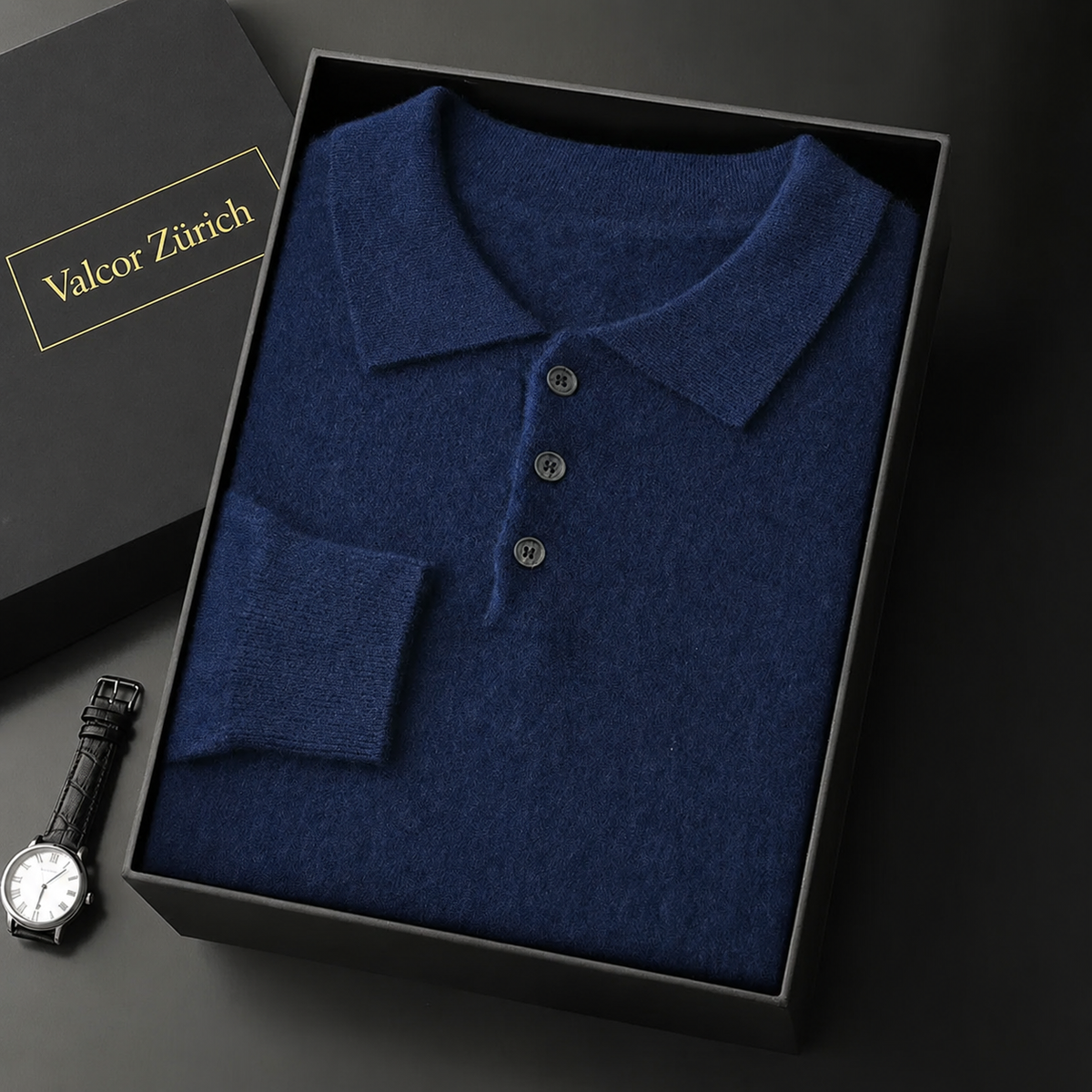 Pull en tricot pour hommes avec col polo et patte de boutonnage | Valcor Zurich
