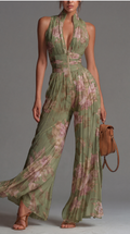 Zsófia Jumpsuit | Combinaison en Chiffon Plissé Verte
