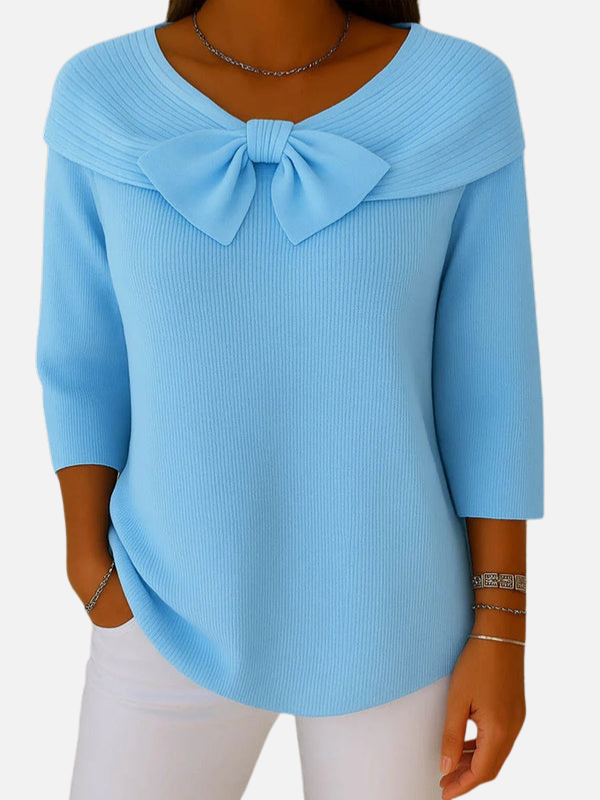 Lene | Blouse en tricot côtelé élégante avec nœud