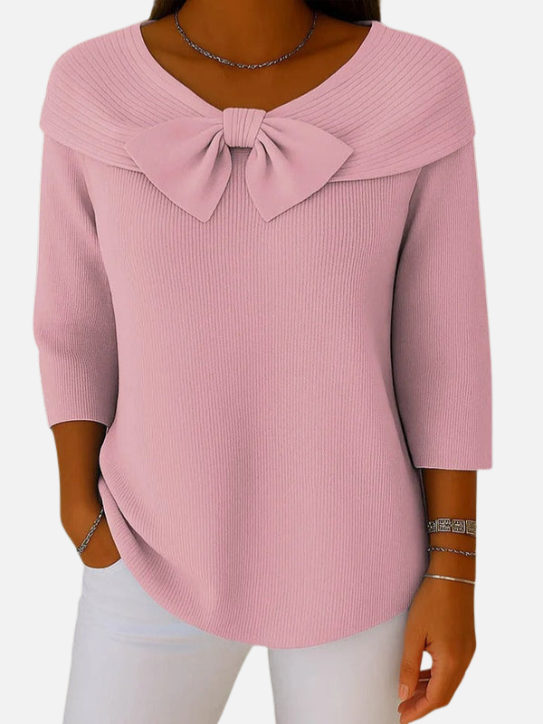 Lene | Blouse en tricot côtelé élégante avec nœud
