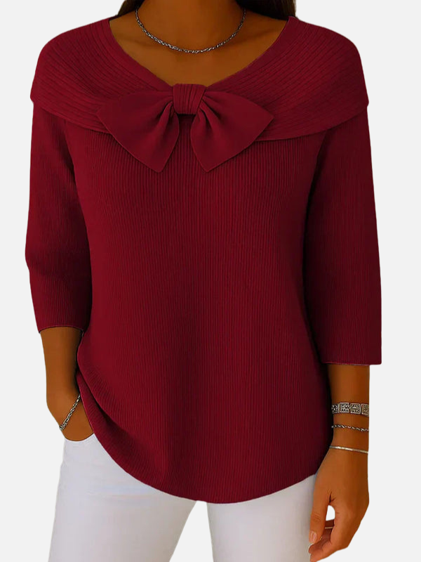 Lene | Blouse en tricot côtelé élégante avec nœud