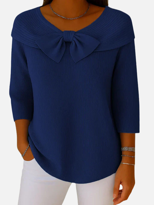 Lene | Blouse en tricot côtelé élégante avec nœud