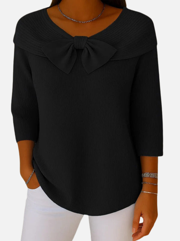 Lene | Blouse en tricot côtelé élégante avec nœud