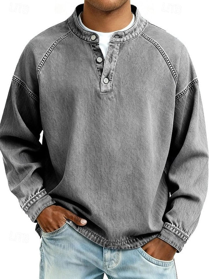 Pull Henley rétro pour homme au look vintage usé et aux manches raglan pour un style décontracté