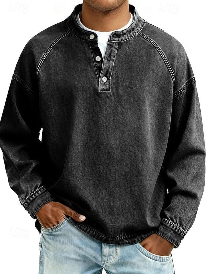 Pull Henley rétro pour homme au look vintage usé et aux manches raglan pour un style décontracté