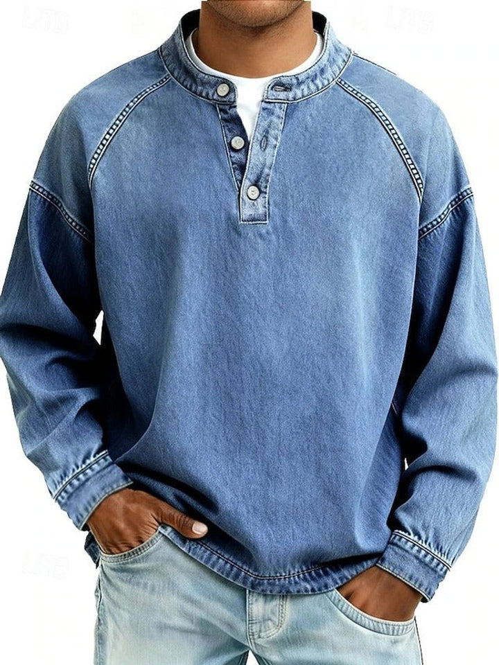 Pull Henley rétro pour homme au look vintage usé et aux manches raglan pour un style décontracté