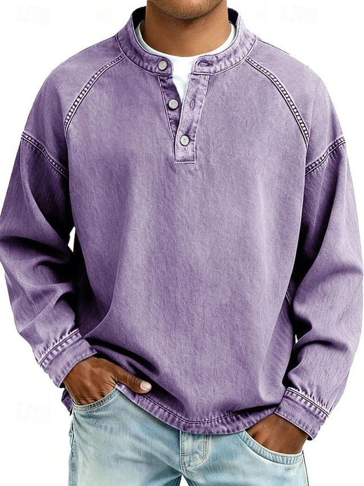 Pull Henley rétro pour homme au look vintage usé et aux manches raglan pour un style décontracté