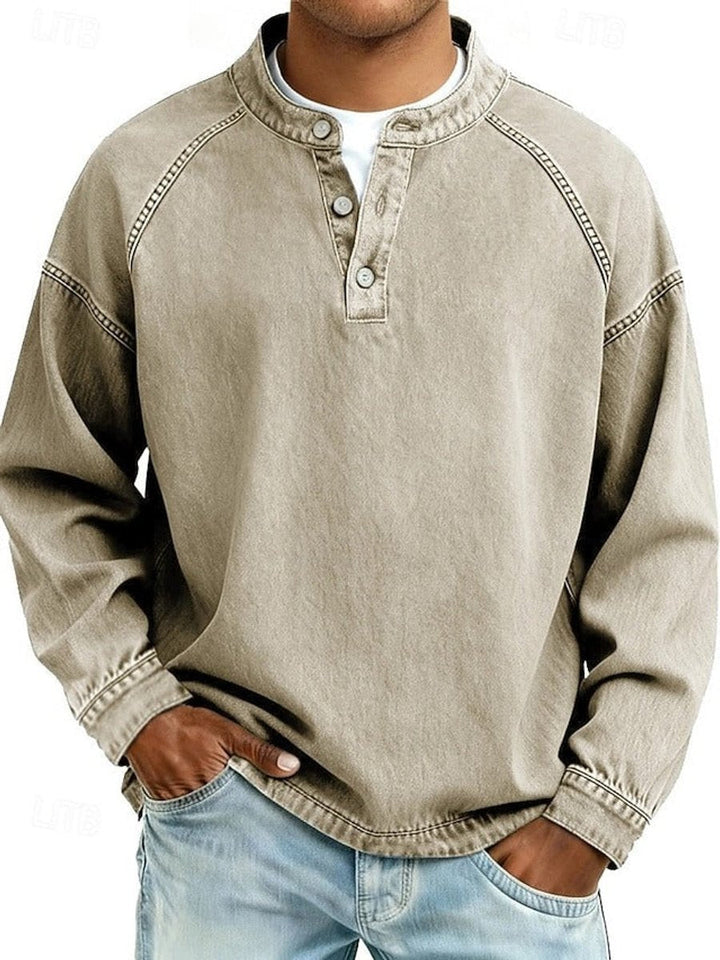 Pull Henley rétro pour homme au look vintage usé et aux manches raglan pour un style décontracté