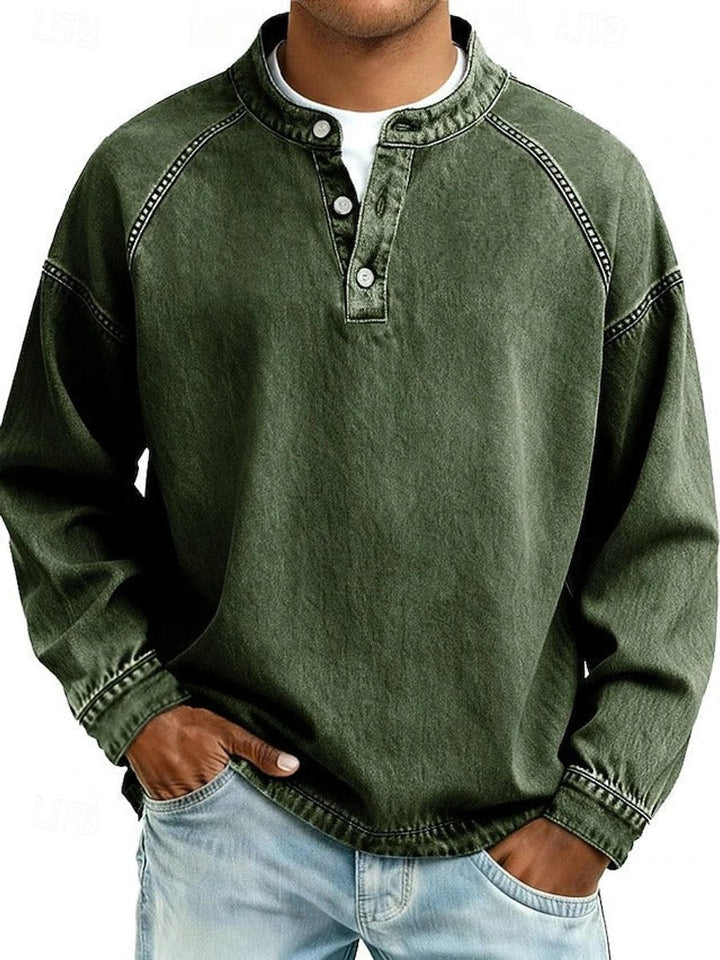 Pull Henley rétro pour homme au look vintage usé et aux manches raglan pour un style décontracté