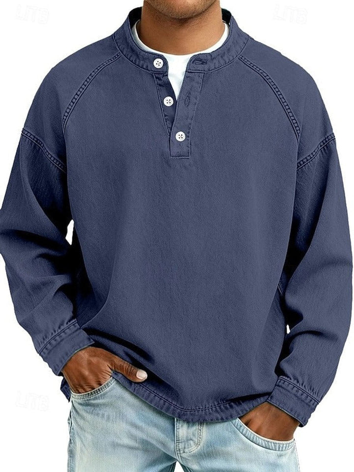 Pull Henley rétro pour homme au look vintage usé et aux manches raglan pour un style décontracté