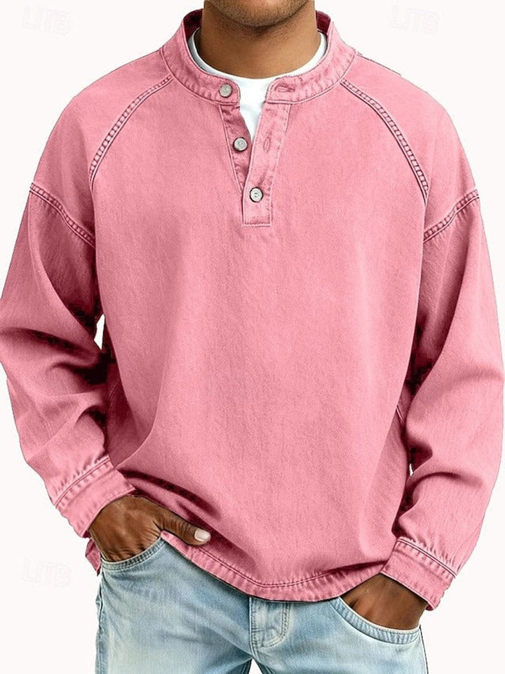 Pull Henley rétro pour homme au look vintage usé et aux manches raglan pour un style décontracté