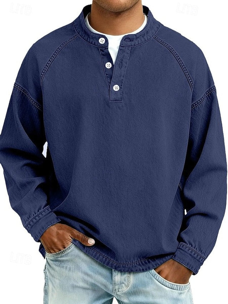 Pull Henley rétro pour homme au look vintage usé et aux manches raglan pour un style décontracté