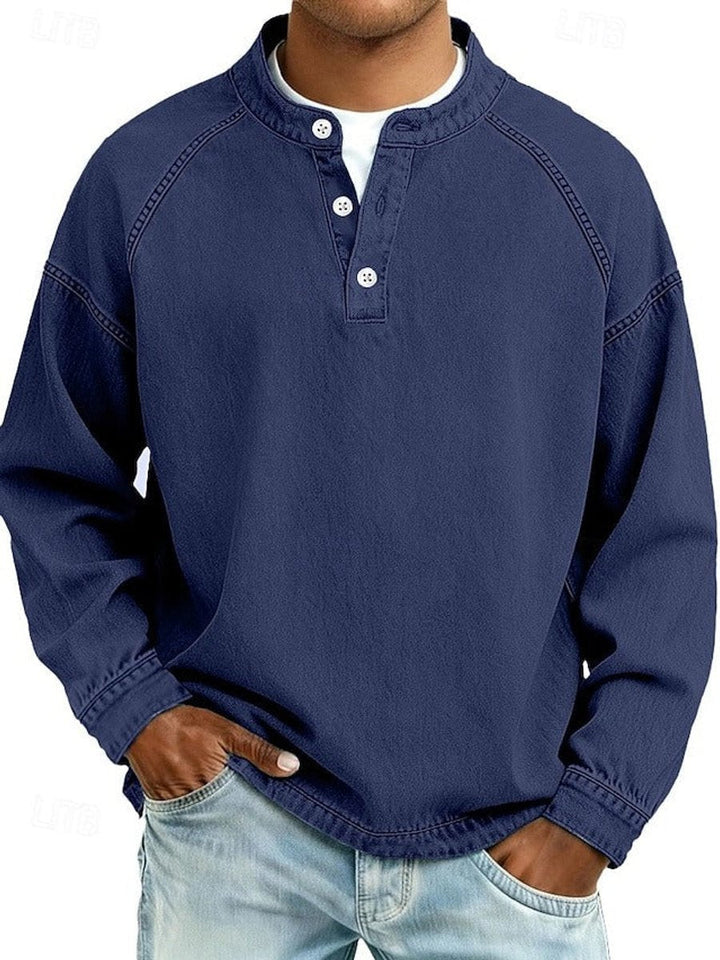 Pull Henley rétro pour homme au look vintage usé et aux manches raglan pour un style décontracté