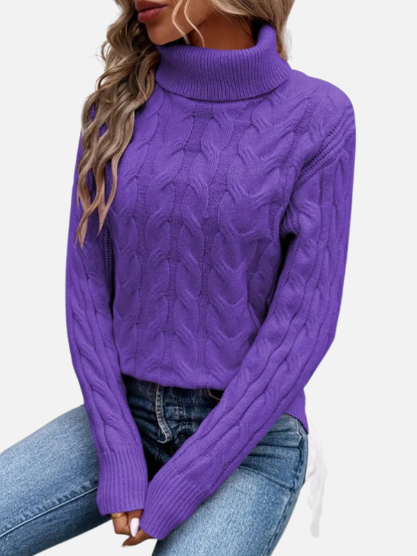 Kirsten | Pull en tricot torsadé avec col roulé – Femme
