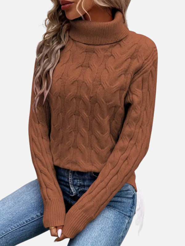 Kirsten | Pull en tricot torsadé avec col roulé – Femme