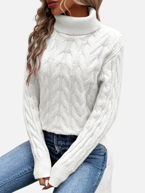Kirsten | Pull en tricot torsadé avec col roulé – Femme