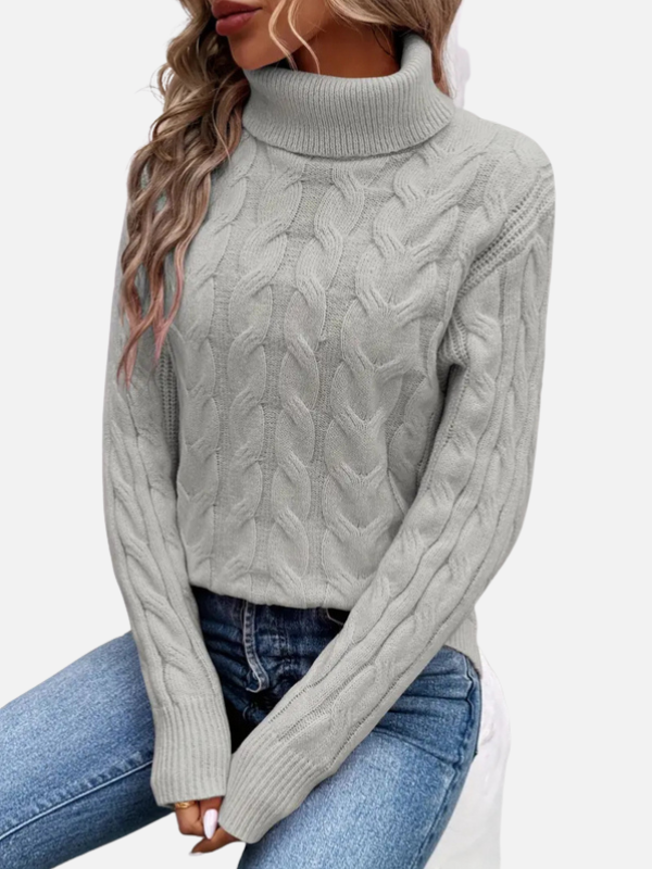 Kirsten | Pull en tricot torsadé avec col roulé – Femme