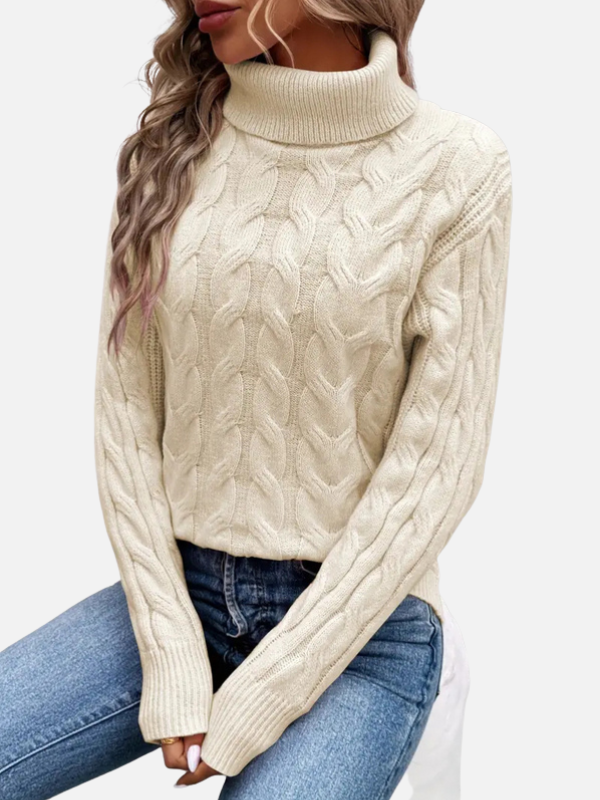 Kirsten | Pull en tricot torsadé avec col roulé – Femme