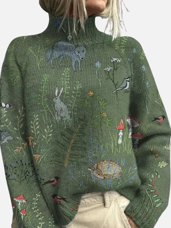 Anna | Pull à col roulé à motif forestier