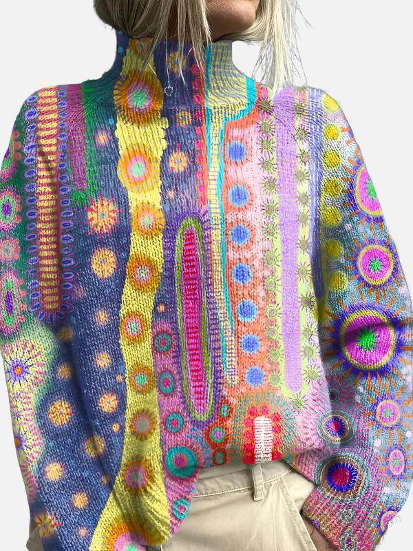 Anna | Pull en Tricot Imprimé avec Col Haut