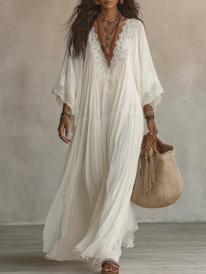 Emeline | Robe maxi bohème avec manches larges et broderies
