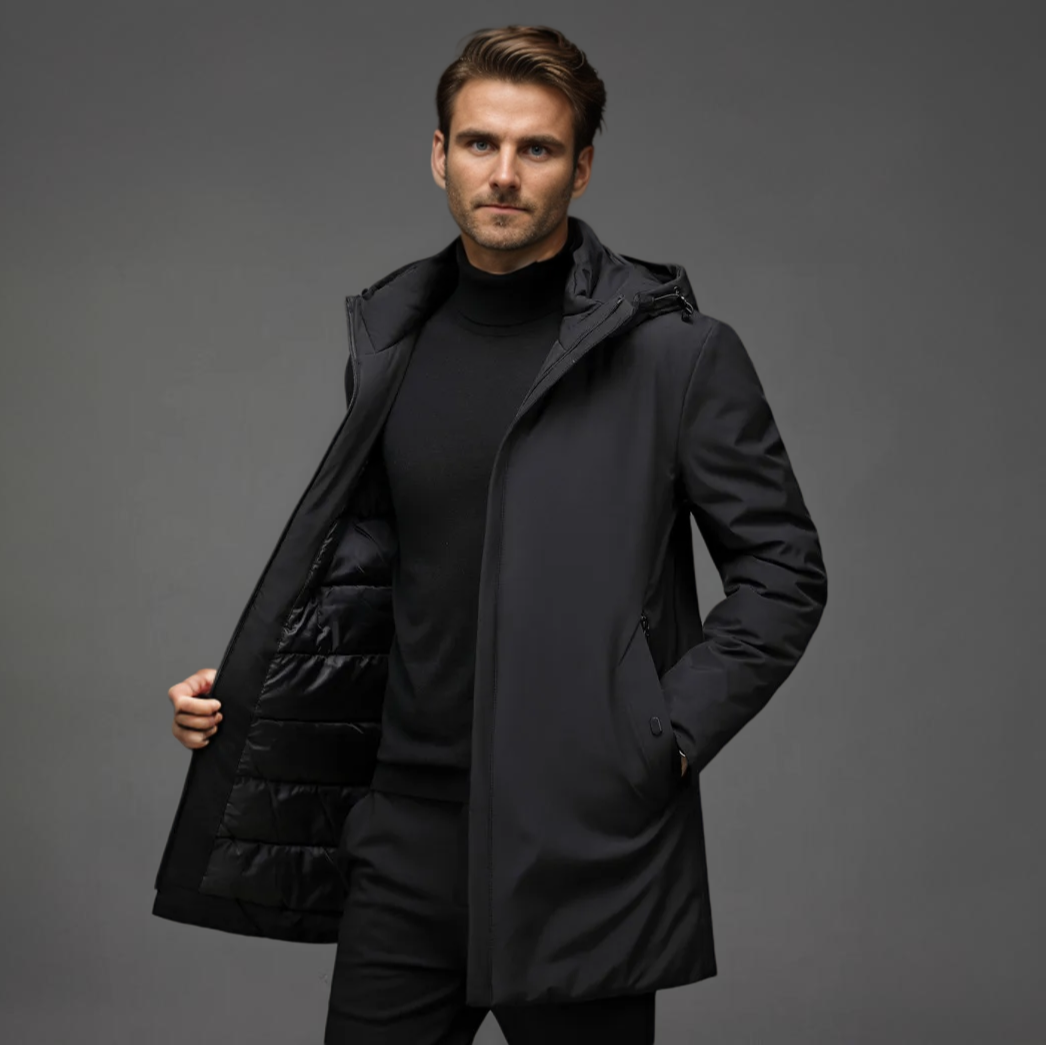 Vandafvisende vinterjakke med hætte til herrer – slim fit