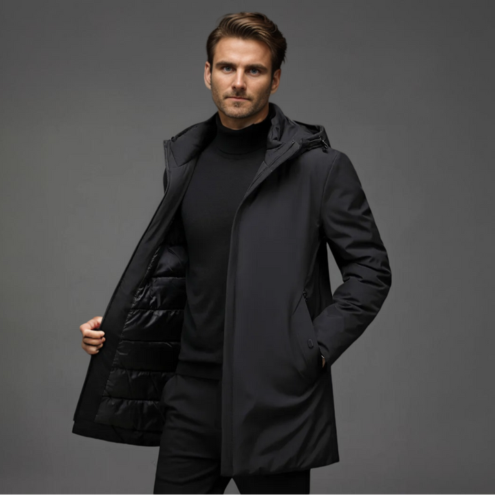 Vandafvisende vinterjakke med hætte til herrer – slim fit