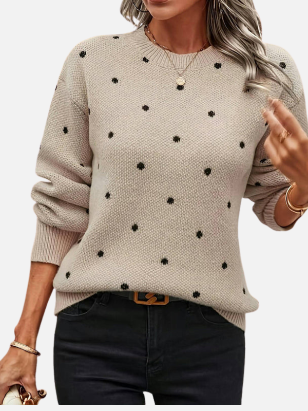 Lene | Pull en tricot à pois avec col rond
