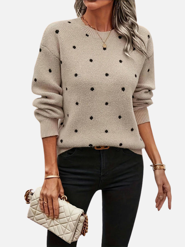 Lene | Pull en tricot à pois avec col rond