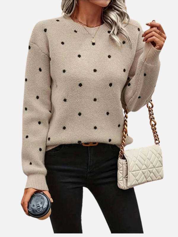 Lene | Pull en tricot à pois avec col rond