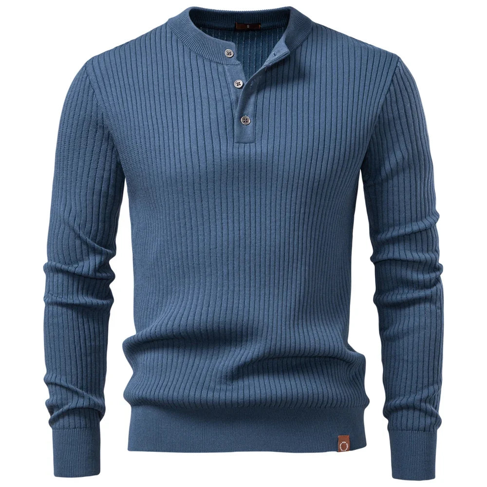 Pull en maille côtelée pour hommes avec boutons et manches longues | Valcor Zürich