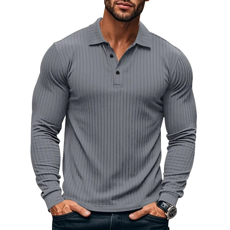 Polo à manches longues pour hommes en maille côtelée avec patte de boutonnage | Valcor Zurich