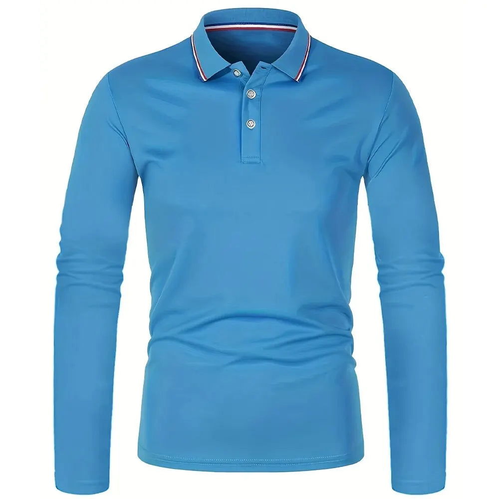 Polo à manches longues pour hommes avec patte de boutonnage et col contrasté | Valcor Zurich