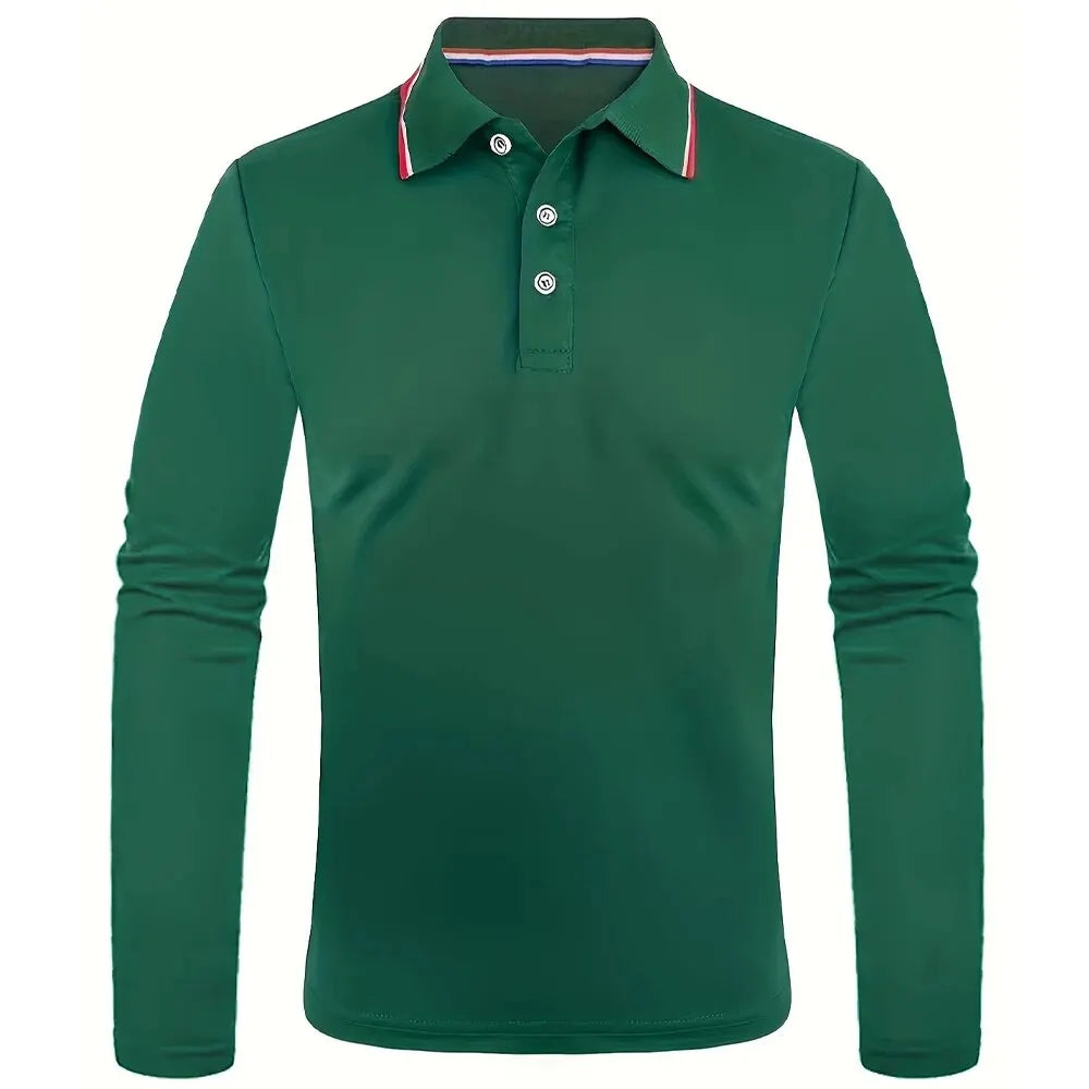 Polo à manches longues pour hommes avec patte de boutonnage et col contrasté | Valcor Zurich