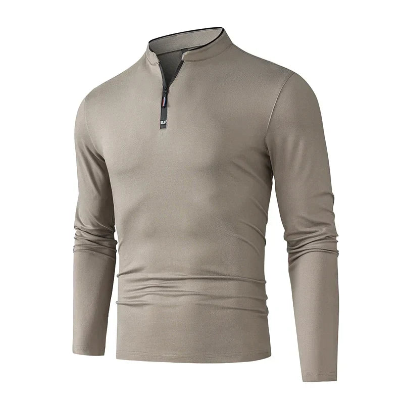 T-shirt à manches longues pour hommes avec col montant et fermeture éclair quart | Valcor Zürich