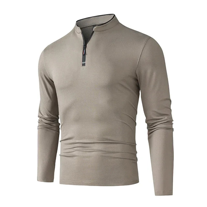 T-shirt à manches longues pour hommes avec col montant et fermeture éclair quart | Aveloire Paris