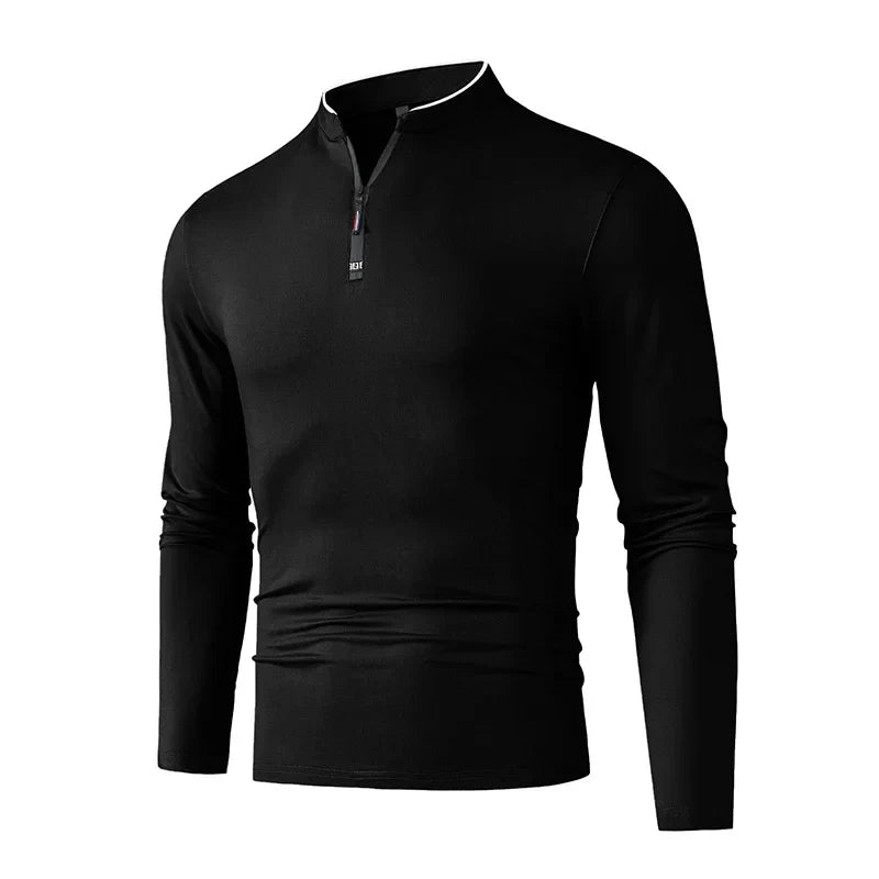 T-shirt à manches longues pour hommes avec col montant et fermeture éclair quart | Valcor Zürich